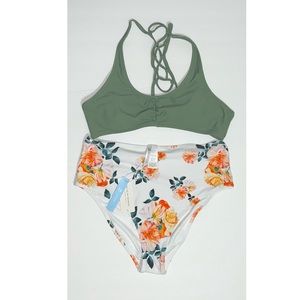 CUPSHE green and floral high waisted bikini.